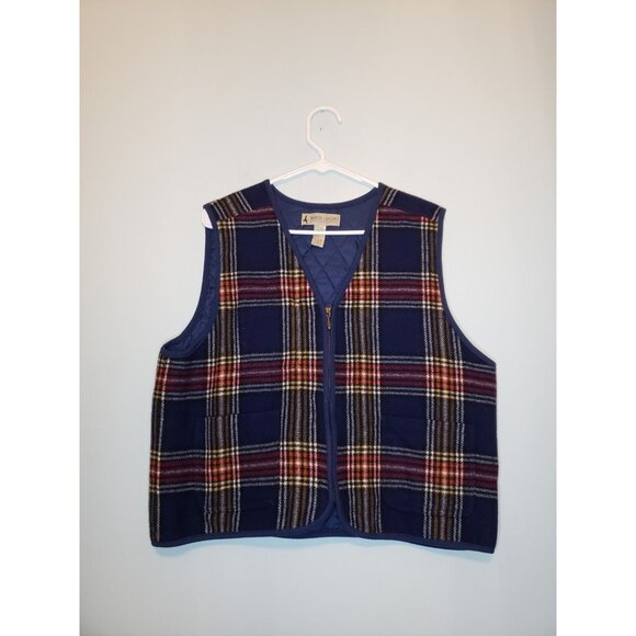 Marsh Landing Jackets & Blazers - Marsh Landing Womens Sz L Vest Wool Blend Plaid Full Zip Quilted Lining Blue Red